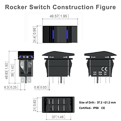 Car-Ling 7Pin Rocker Switch Dpdt On-Off-On Waterproof Boat Rocker Switches With Blue Light 12V 20A 24V 10A #TOP2