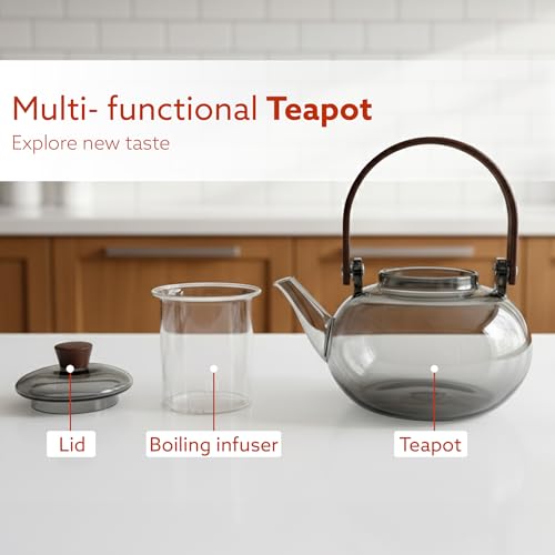 Image of AGARO Adore Borosilicate Glass Kettle 900ml, Heat Resistant, Durable Clear Glass, Stovetop & Microwave Safe, Ideal for Tea, Coffee, Water & Hot Beverages