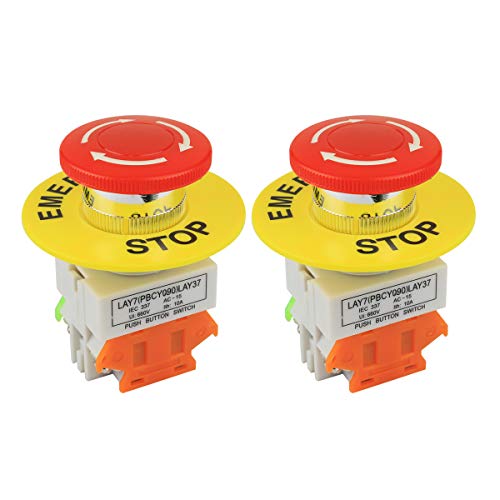 Nxtop 2PCS Red Mushroom Cap 1NO 1NC DPST Emergency Stop Push Button Switch AC 660V 10A