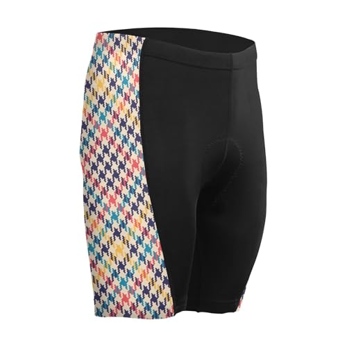 Men's Cycling Shorts, Padded Cyclings Pants, Cyclings Clothing with Leggings Worn in A Loop Colorful Houndstooth Plaid