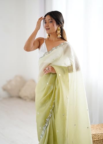 Image of Women's Chiffon Embellished Saree With Unstitched Blouse Piece