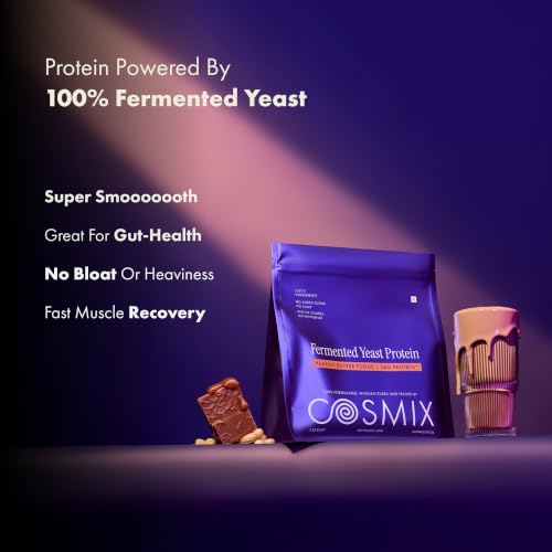 Image of Cosmix Fermented Yeast Protein Powder | 24g Protein | Made with Real Peanut Butter | High Absorption with PDCAAS of 1 | Made In-House | Smooth, Tasty & Gut-Friendly | Peanut Butter Fudge, 38g Sachet