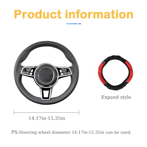 Image of Osilly Bling Car Steering Wheel Cover, 15 Inch Rhinestones Soft Leather Elastic Steering Wheel Protector, Sparkly Crystal Diamond for Women Girls, Car Interior Accessories for Most Cars (Red)