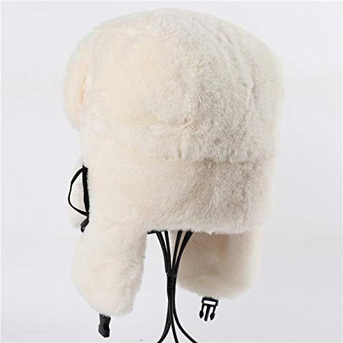 Russian Ushanka Hat Winter Thermal Bomber Hats Women Men Soviet Army Military Badge Russia Hat Earflap Snow Caps-Beige_White #TOP1