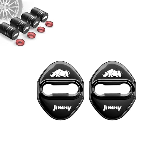 ノーブランド品 ForジムニーアクセサリードアロックカバーJimnyjb64ジムニーシエラ専用設計外装パーツステンレスドアロックストライカーカバー高級鏡面ステンレス製錆防止2個セット贈り物:タイヤバルブキャップブラック