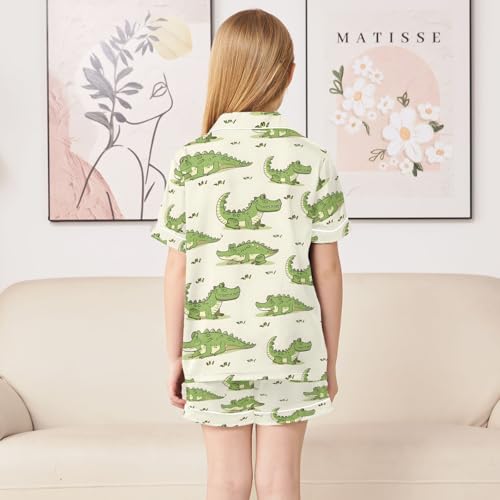 ALAZA Cute Animal Crocodile Pajamas Satin Pajama Set Short Sleeve Button Down Sleepwear4