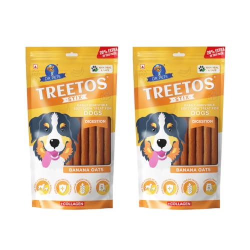 Image of Dr. Pets Pack of 2 (85g Each) Treetos Soft Dog Treats | Chicken Sticks for Puppies & Adult Dogs | Training Chew Snacks for All Breeds | Banana Oats Flavor