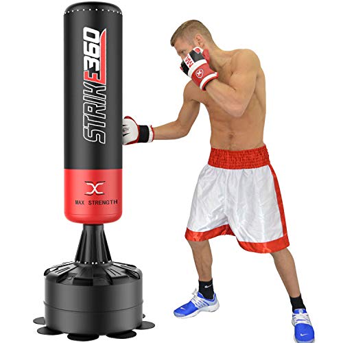Max Strength Sac de frappe sur pied 1,8 m u0096 Sac de frappe robuste idéal pour kickboxing, arts martiaux mixtes (Rouge/noir)