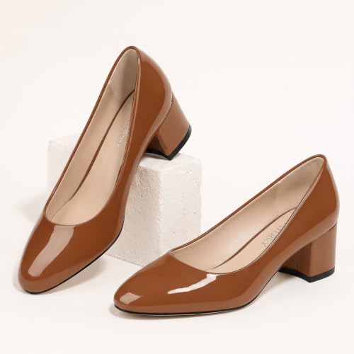 Image of SKYSTERRY Women's Low Heel Dress Pumps Shoes 2 Inch | Low Chunky Block Heel Pumps, Closed Round Toe Heels, Patent Leather Office Work Wedding Pumps Shoes