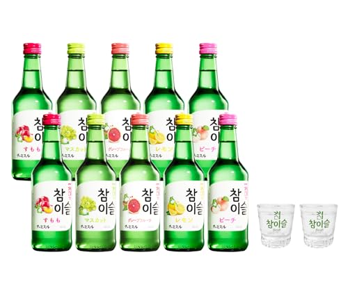 JINRO チャミスル オリジナルアソートセット第2弾 [ リキュール 13度 韓国 360ml ビン 5種x2本 ショットグラス2コ付 ]の商品画像（Amazon）