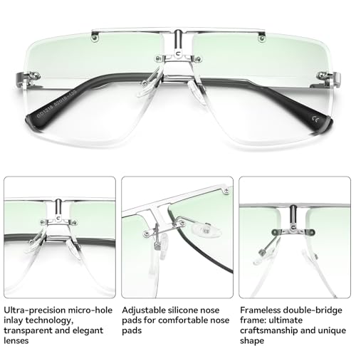 Image of Rimless Oversized Square Sunglasses for Men Trendy Fashion Big Shades Tinted Lens Gold Metal Frameless Glasses UV400