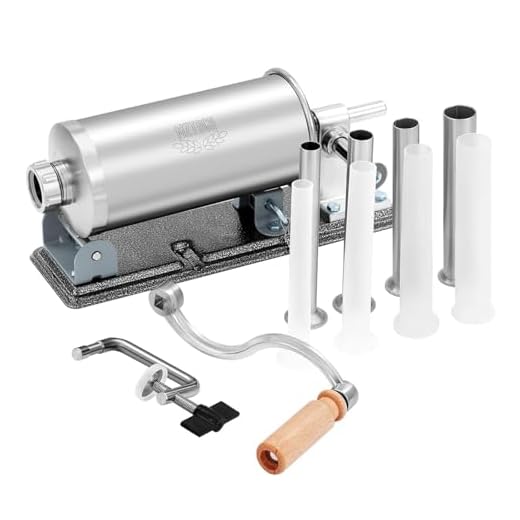 MZTOGR Sausage Stuffer - Stainless Steel Homemade Manual Sausage Maker Horizontal Meat Filling Kitchen Machine, Packed 8 Stuffing Tubes (2.5LBS)