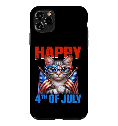 Happy 4th Of July American Flag Men Women 4th Of July Cat �X�}�z�P�[�X iPhone 11 Pro Max �p
