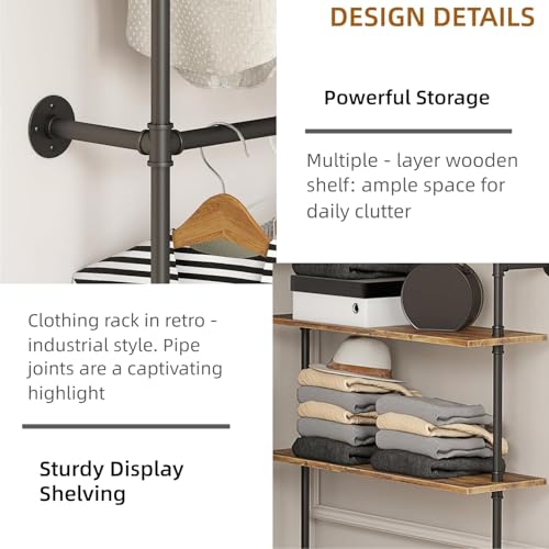 DABILONGC Industrial Pipe Clothing Rack Wall Mounted Heavy Duty, Space Saving Garment Hanger System for Wardrobe/Walk-in Closet,Black by DABILONGC - Image 6