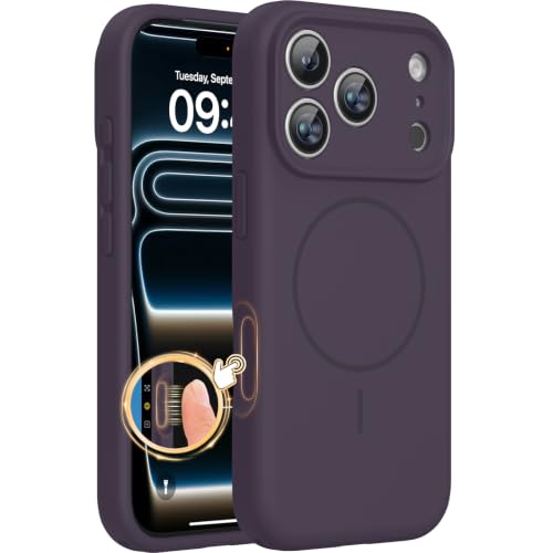 Image of Miracase Magnetic for iPhone 17 Pro Case, Compatible with MagSafe, Integrated Silicone Camera Control Cover, 3.0mm Thicken Shockproof Drop Protection Phone Case for 17 Pro,Dark Purple