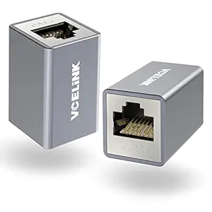 VCELINK Cat7 Ethernet Coupler Female to Female, Shielded RJ45 Coupler PoE Cable Extender for Cat7/Cat6a/Cat6/Cat5e Network Cable, RJ45 Inline Coupler Silver Grey 2-Pack