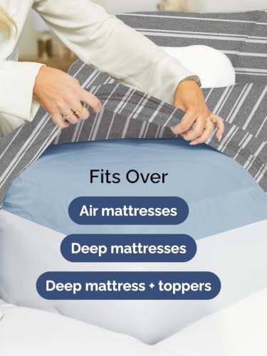 Image of Extra Deep Pocket Cal King Sheet Set - Breathable & Cooling - Grey Stripes