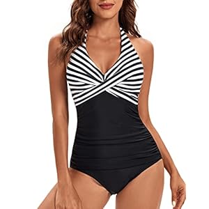 VILOREE Damesbadpak, eendelige badmode, badpak, halternek, V-hals, rugloos, push-up, figuurcorrectie, buikweg