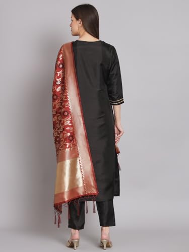 Image of VredeVogel Women's Cotton Silk Blend Kurta Pant Set with Banarasi Silk Dupatta