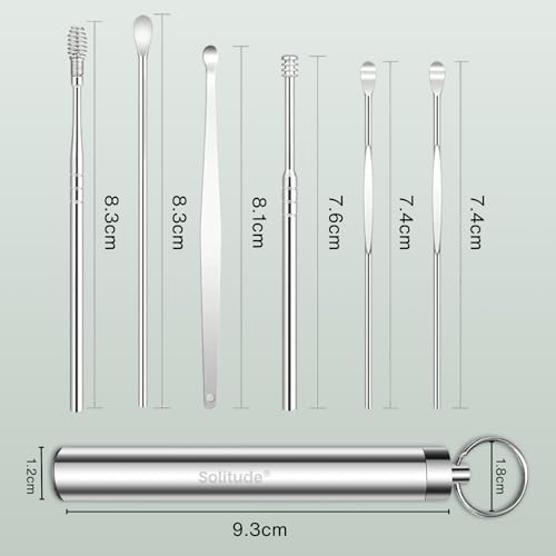 Image of Solitude 6-in-1 Ear Wax Cleaner | Resuable Ear Cleaner Tool Set with Storage Box Ear Wax Removal Kit Steel Ear Cleansing Tool Set Spiral Ear Curette Tools For Kids Man Woman