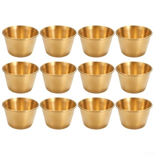 Juego de 12 tazas de acero inoxidable 304 con tapas de silicona, diseñadas para servir salsas y aperitivos, fáciles de mantener y almacenar