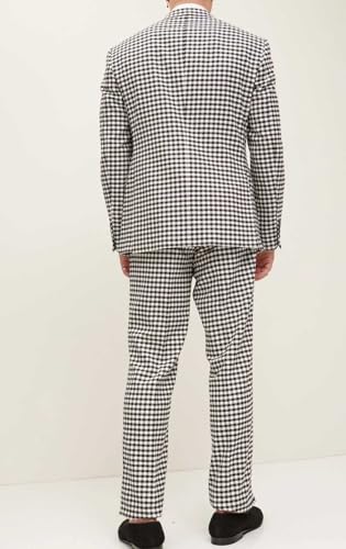 VENNYNG Men's Houndstooth Suits Two Piece Double Breasted Outfits Plaid Casual Wedding Tuxedo Jacket Pant4