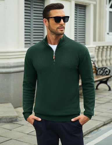 Image of MAGCOMSEN Men's Quarter Zip Pullover Lightweight Mock Neck Polo Sweater Long Sleeve Warm Fall Winter Pullover Sweaters