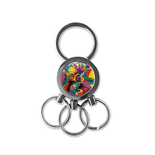 Porte-clés en métal avec illustration peinture à l'huile et finition noire élégante