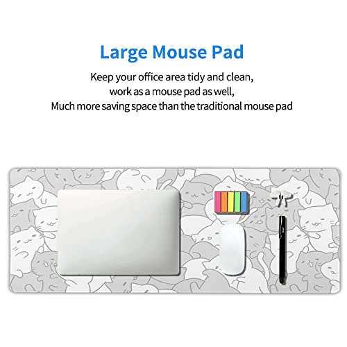 Image of White Kawaii Cats Gaming Mouse Pad XL Cute Anime Kittens Japanese Extended Big Large Desk Mat Non-Slip Rubber Base Stitched Edge Long Keyboard Mousepad for PC Computer Laptop,31.5x11.8 Inches