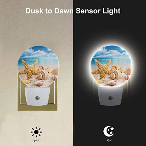 Image of EKOBLA Beach Night Light, Starfish and Seashell Coastal Night Lights Plug Into Wall with Dusk to Dawn Sensor for Men Women