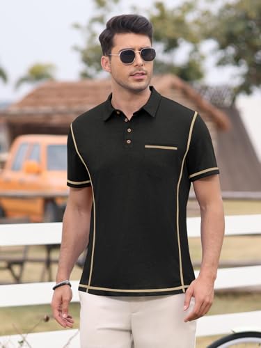 Men's Casual Polo Shirts Classic Short Sleeve Button Tees Basic Golf Shirt Basic Top with Pocket4