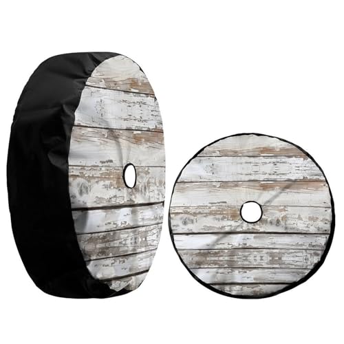 Image of Wooden Board White Old Style Spare Tire Cover with Backup Camera Hole Wheel Tire Cover Fit Trailer, RV, SUV and Many Vehicle 18inch