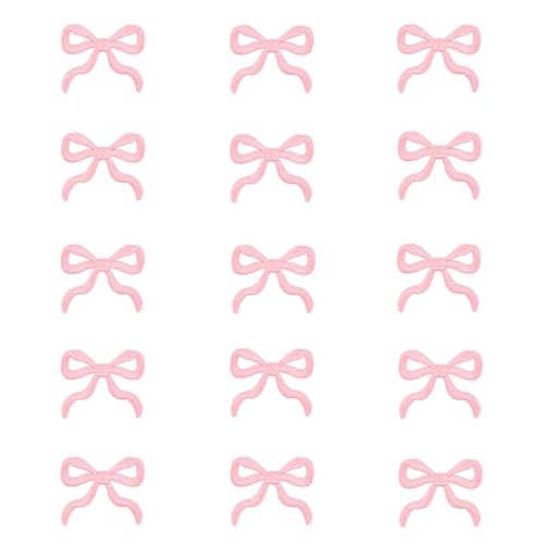 letsinstyle 15Pcs 1.54 x 1.97 Inches Bow Iron on Patches, Polyester Mini Bownot Embroidered Applique, Pink Embroidery Patch for Clothing Jackets Backpacks and Decorations