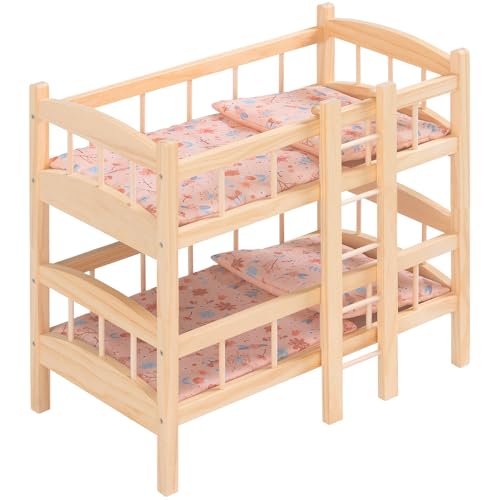 howa Letto a castello per bambole, in legno, con 2 lenzuola, adatto per bambole fino a 50 cm, con scala, divisibile in 2...