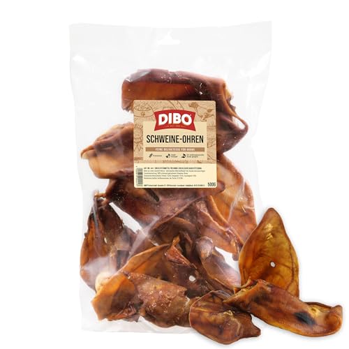 DIBO Schweineohren, 500g-Beutel, der kleine Naturkau-Snack oder Leckerli für Zwischendurch, Hundefutter, Qualitätskauartikel ohne Chemie