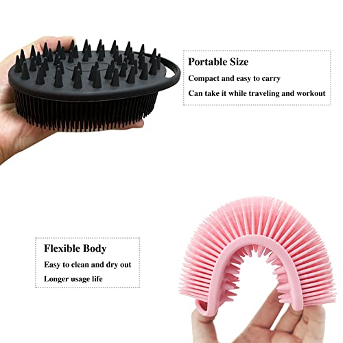 2-PC-Silicone-Exfoliating-Body-Scrubber-2-in-1-Silicone-Body-Shampoo-Brush-Soft-Silicone-Loofah-for-Sensitive-Skin-Shower-Silicone-Hair-Scalp-Massager-Easy-to-Clean-Lather-Well-BlackPink