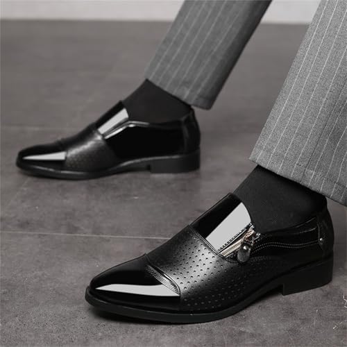 Tuxedo Dress Shoes for Men Classic Patent Leather Office Business Shoes Zipper Hollow Breathable Formal Oxfords Shoes Black2