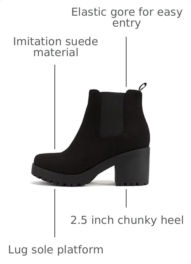 Image of Soda Top Shoes Jaber Ankle Boot W Lug Sole Elastic Gore and Chunky Heel