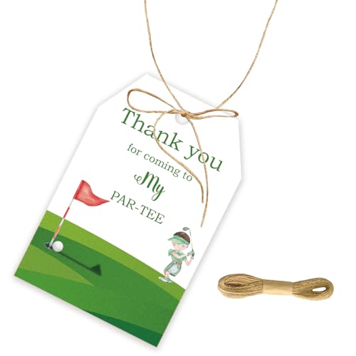 50Pcs Golf Thank You Tags, Golf Parttern Gift Tag With String For Golf Player Birthday Party, Thank You Paper Tags For Sportsman Birthday/Engagement/Anniversary Party Favors