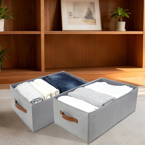 ThreeHome-5-Pack-Oxford-Fabric-Storage-Bins-Sturdy-Organizer-Baskets-Large-Closets-Organizers-Storage-with-Special-Small-Underwear-Organizer-Foldable-Gray-Clothes-Storage-Box-with-PU-Handles