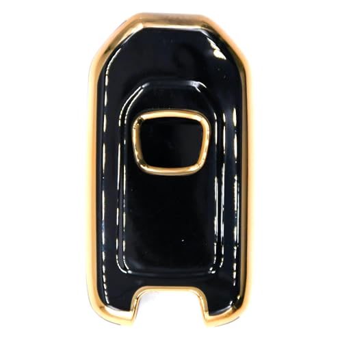 Image of KMH TPU Gold Car Smart Key Cover Compatible for Honda City, Civic, Jazz, Amaze, CR-V, WR-V, BR-V 3 Push Button Smart Key Shell Case Holder, Key Protector with Keychain (Black Gold) Pack of 2