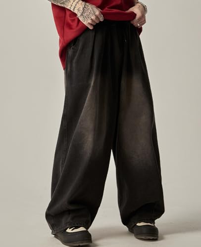 Men's Loose Fit Baggy Jeans Casual Streetwear Wide Leg Hip Hop Oversized Denim Pants4