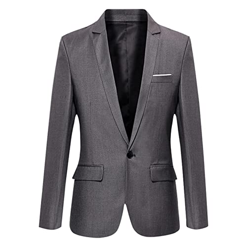 Blazer masculino casual de caimento justo, um botão, manga comprida, Cinza, XX-Large