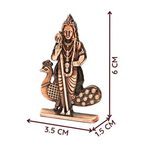 Image of anciently Murugan Statue for Car Dashboard | Kartikeya Idol for Car Dashboard, Metal, 1 Piece (Copper Colour)