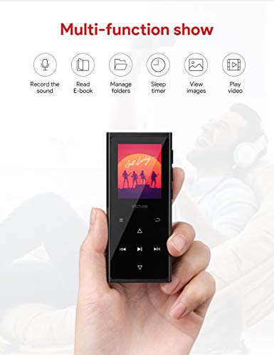 Victure MP3 Player 16GB Bluetooth Digital Music Player with FM Radio Voice Recorder Speaker HiFi Lossless Sound Quality Pedometer Wired Earphone Support up to 128GB
