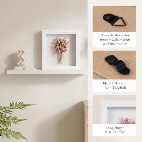 EUGAD 3d Bilderrahmen zum befüllen, 20x20 cm, Weiß, 1.5cm Tiefer – Ansicht 6