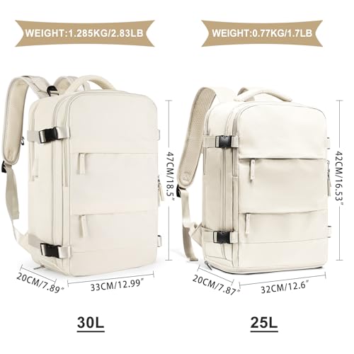 Image of coowoz Large Travel Backpack For Women Men,Carry On Backpack Flight Approved,Hiking Backpack Waterproof Outdoor Sports Rucksack Casual Daypack Fit 15.6 Inch Laptop Shoes Compartment(Off White)