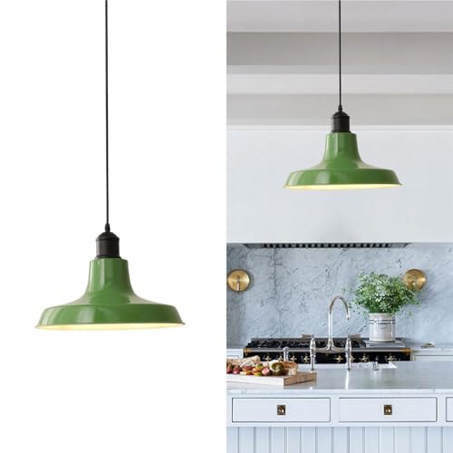Industrial Farmhouse Green Metal Dome Pendant Light Adjustable 80in Cord Hanging Lamp Lighting...