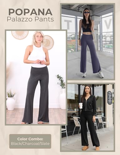 Image of Popana Wide-Leg Pants Palazzo Pants, Soft Lightweight Flowy Bootcut Wide Leg Lounge Pants for Women 3-Pack