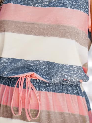 Image of CUPSHE Women Knit Colorblock Stripe Summer Dress Crew Neck Waist Tie Multicolor Casual Sundress Beach Holiday Mini Dress